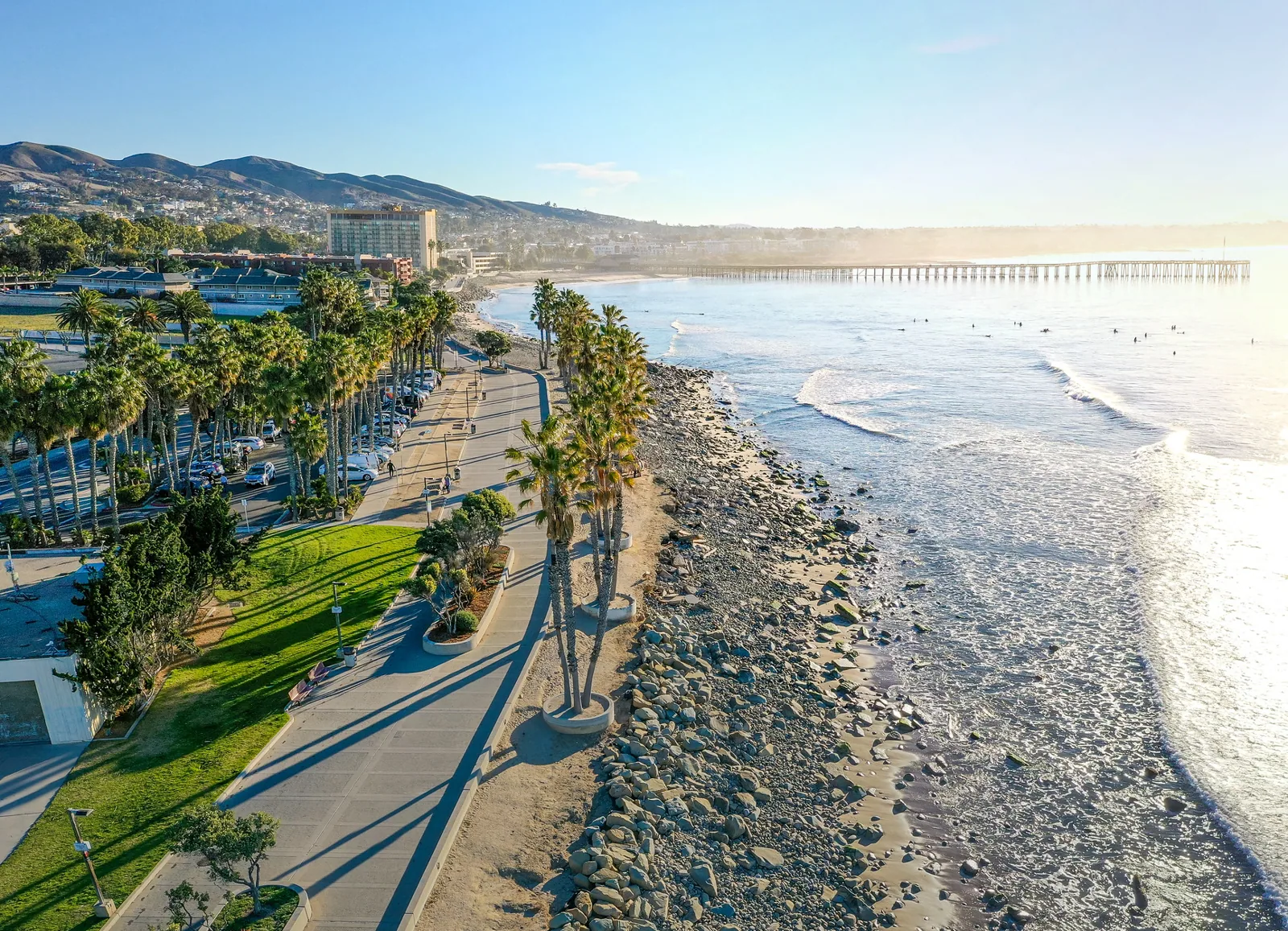 Ventura promenade, pier and coastline from above Ventura promenade, pier and coastline from above
